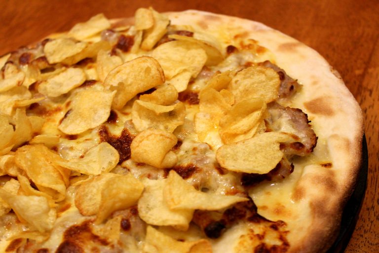 Sausage, Potato Chip and Smoked Mozzarella Pizza Karen Really Likes Food